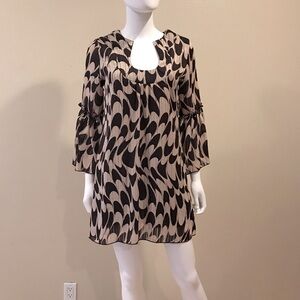 Romeo Juliet Retro Mini Dress Size Large Junior Brown Tan Bell Sleeve USA Made